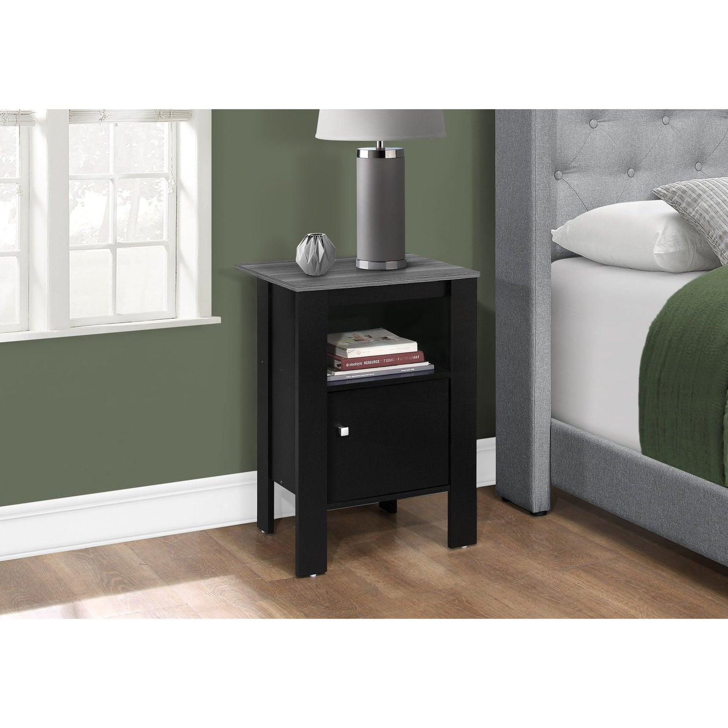 Accent Table - Black / Grey Top Night Stand With Storage