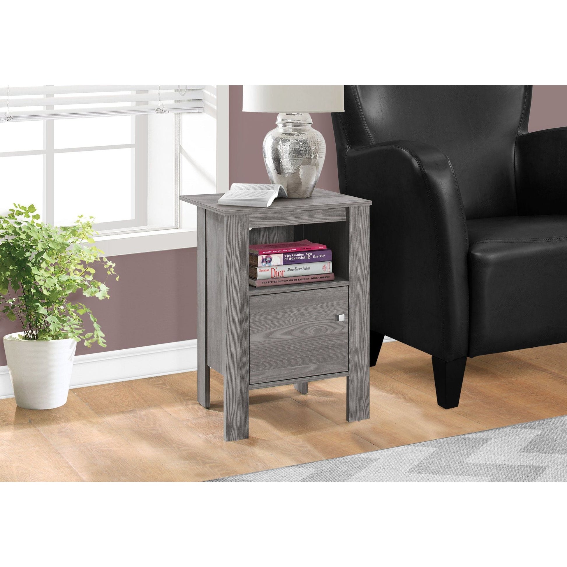 Candace & Basil Accent Table - Grey Night Stand With Storage