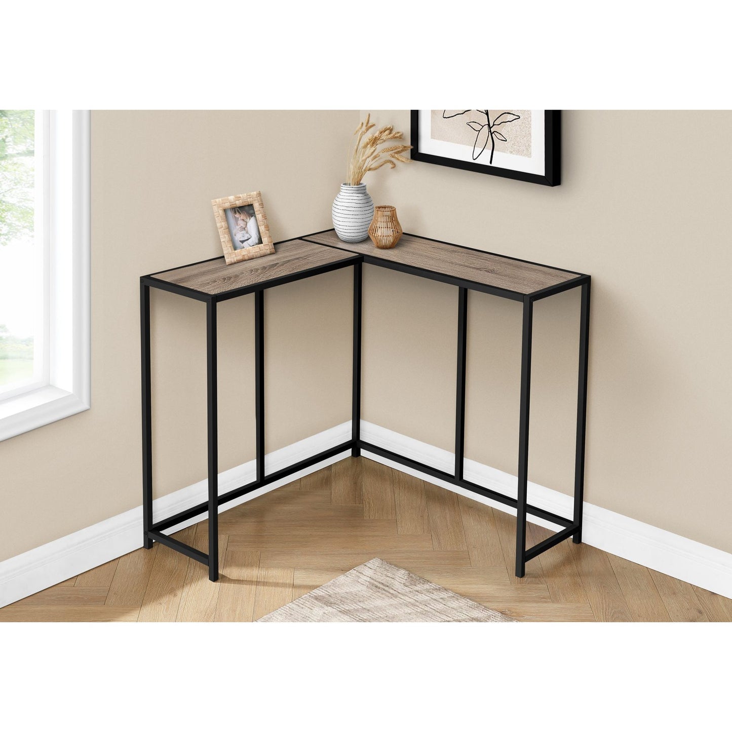 Accent Table - 36"L / Dark Taupe / Black Corner Console