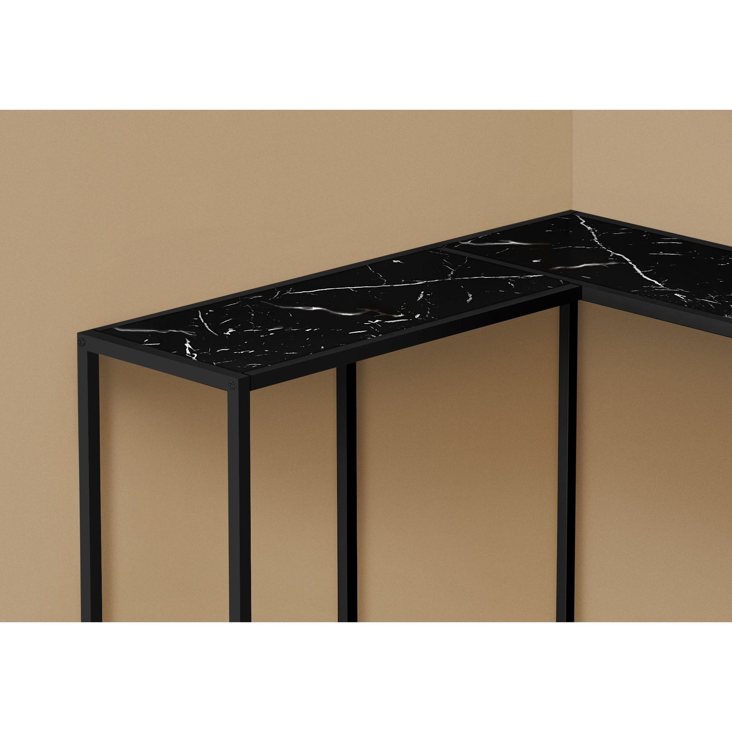 Accent Table - 36"L / Black Marble / Black Corner Console