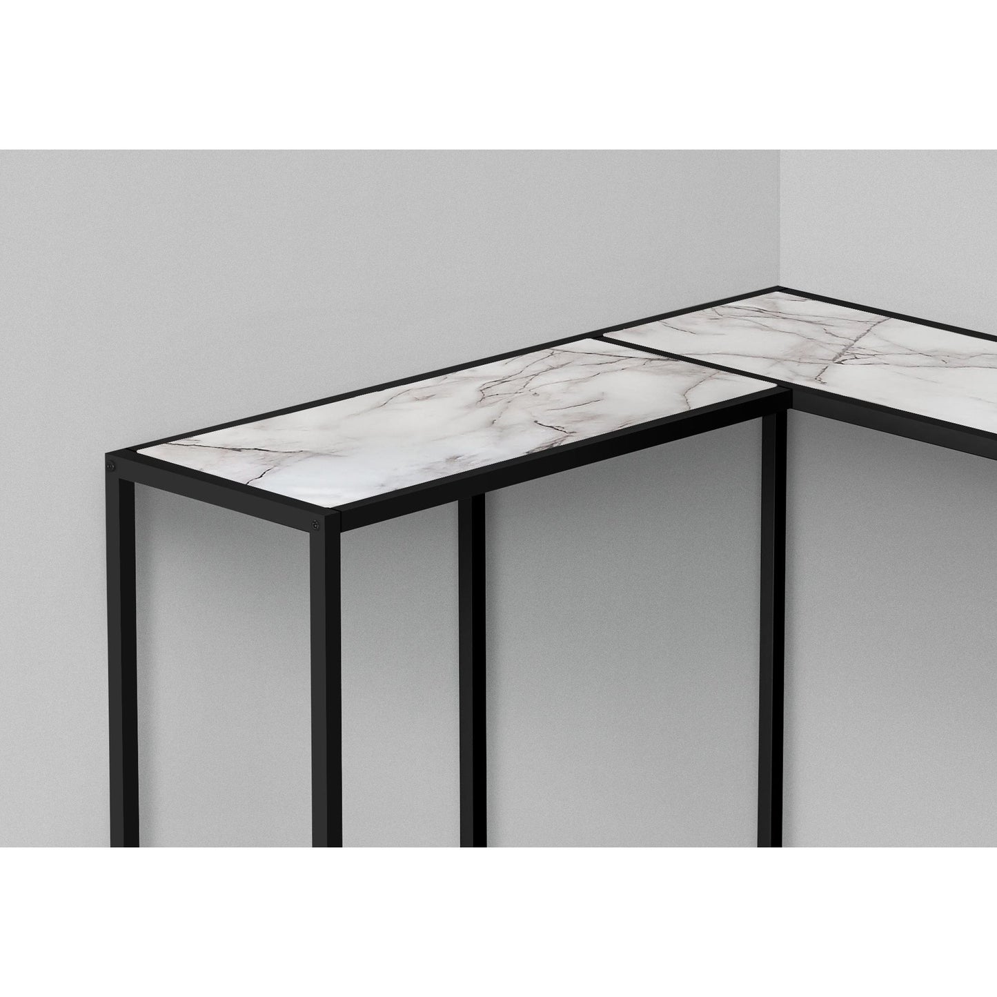 Accent Table - 36"L / White Marble / Black Corner Console