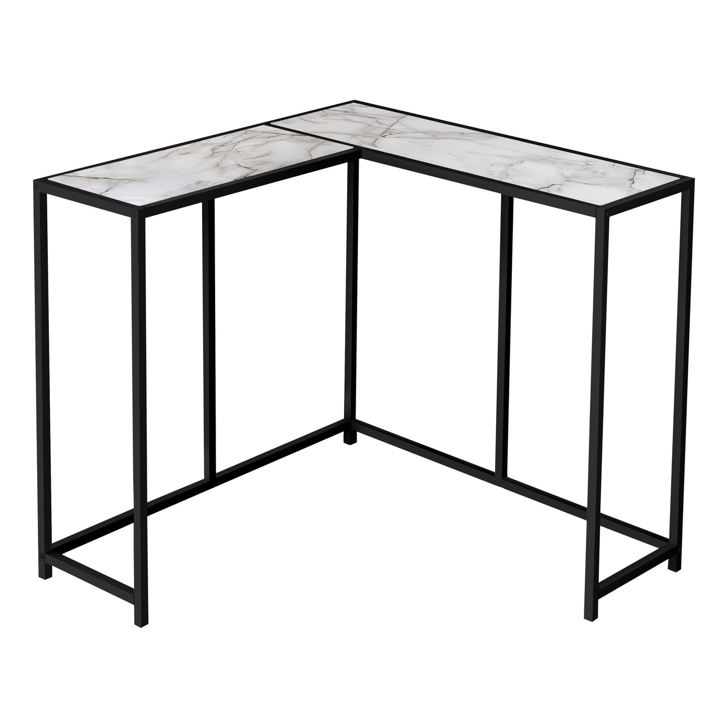 Accent Table - 36"L / White Marble / Black Corner Console