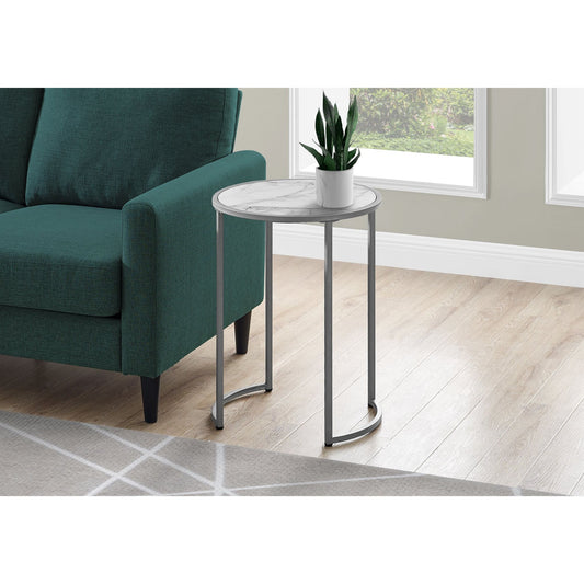 Accent Table - 24"H / White Marble-Look / Silver Metal