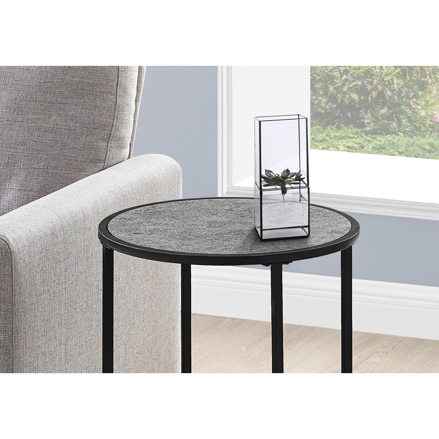 Accent Table - 24"H / Grey Stone-Look / Black Metal