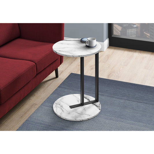 Accent Table - 24"H / White Marble-Look / Black Metal