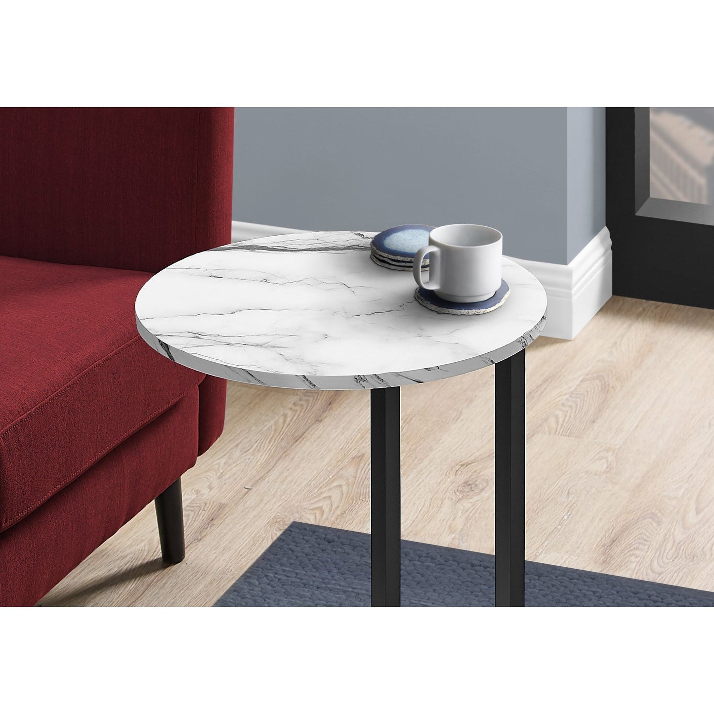 Accent Table - 24"H / White Marble-Look / Black Metal