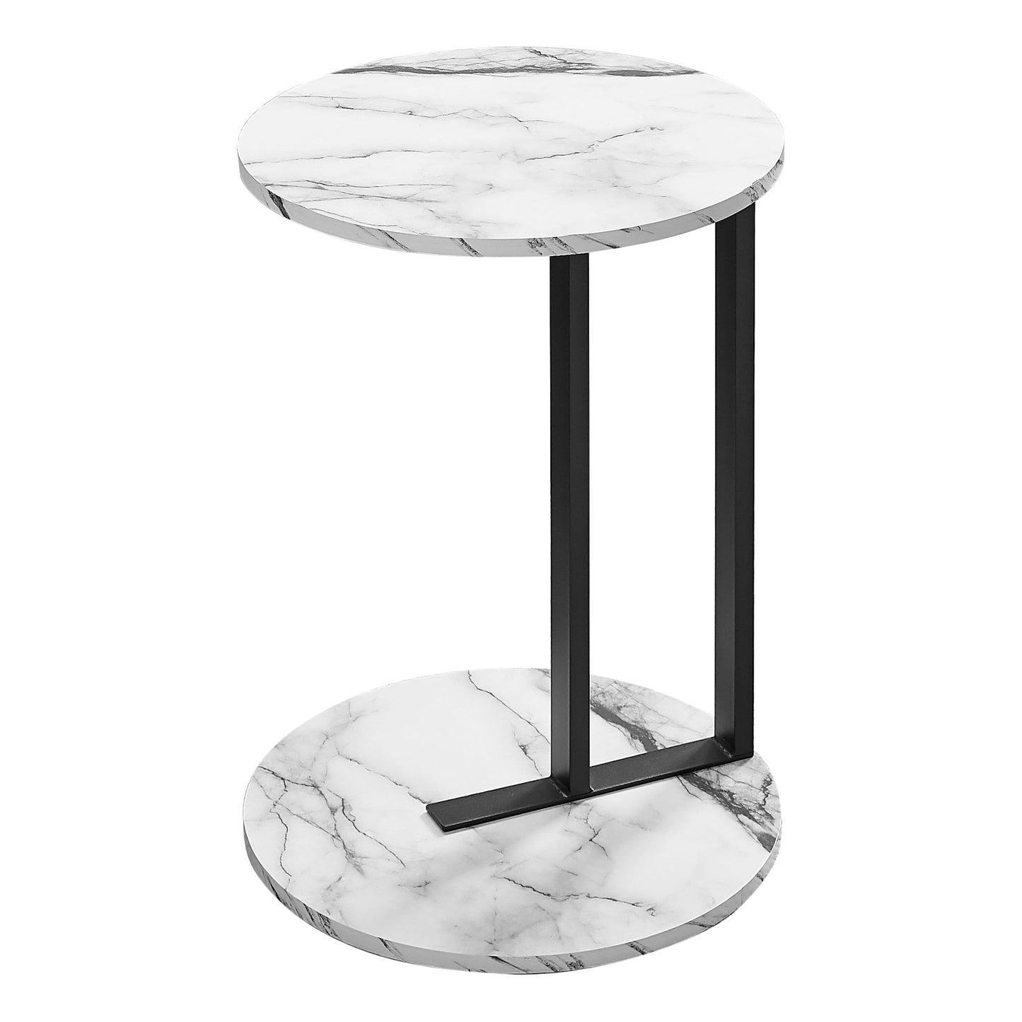 Accent Table - 24"H / White Marble-Look / Black Metal