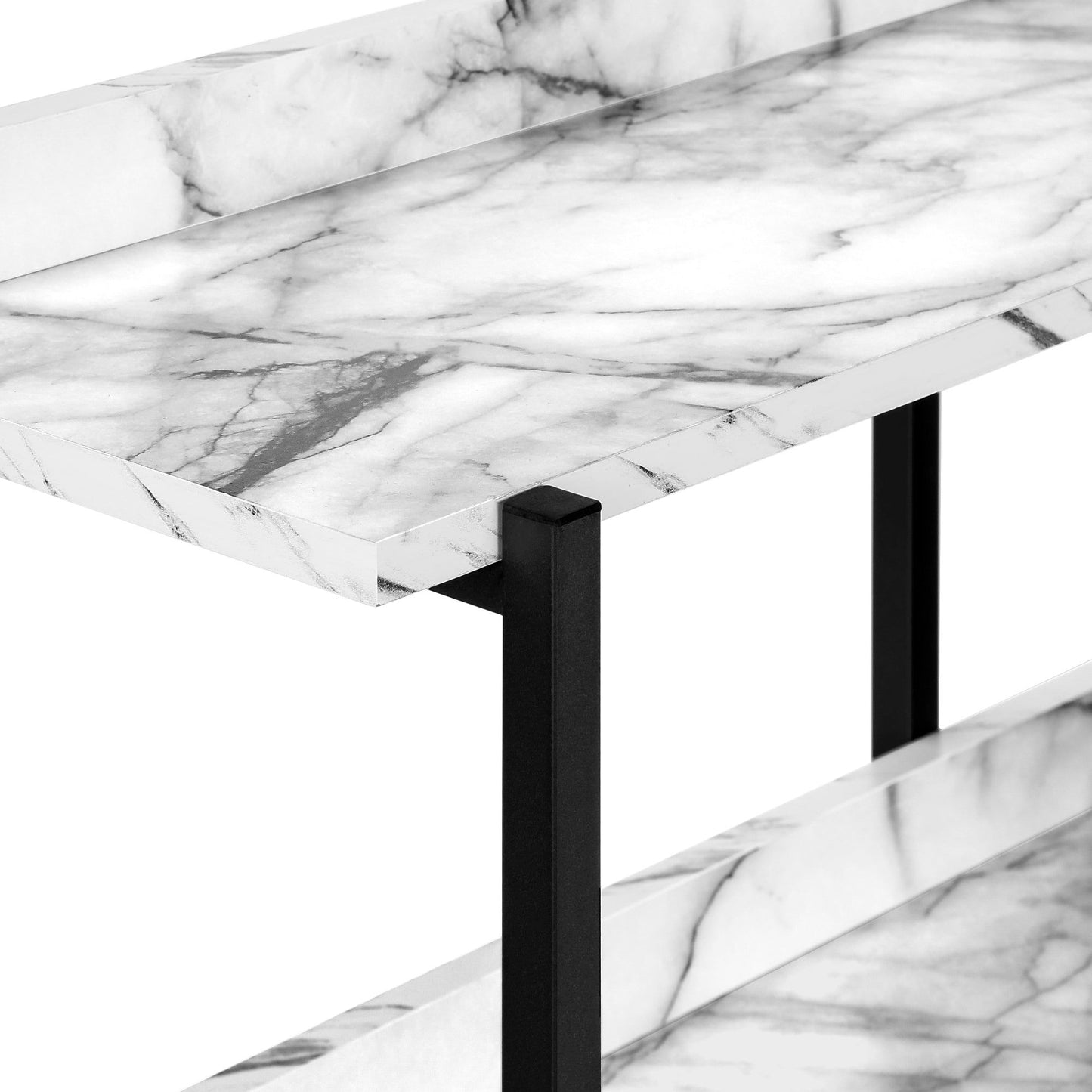 Accent Table - 48"L / White Marble / Black Metal Console