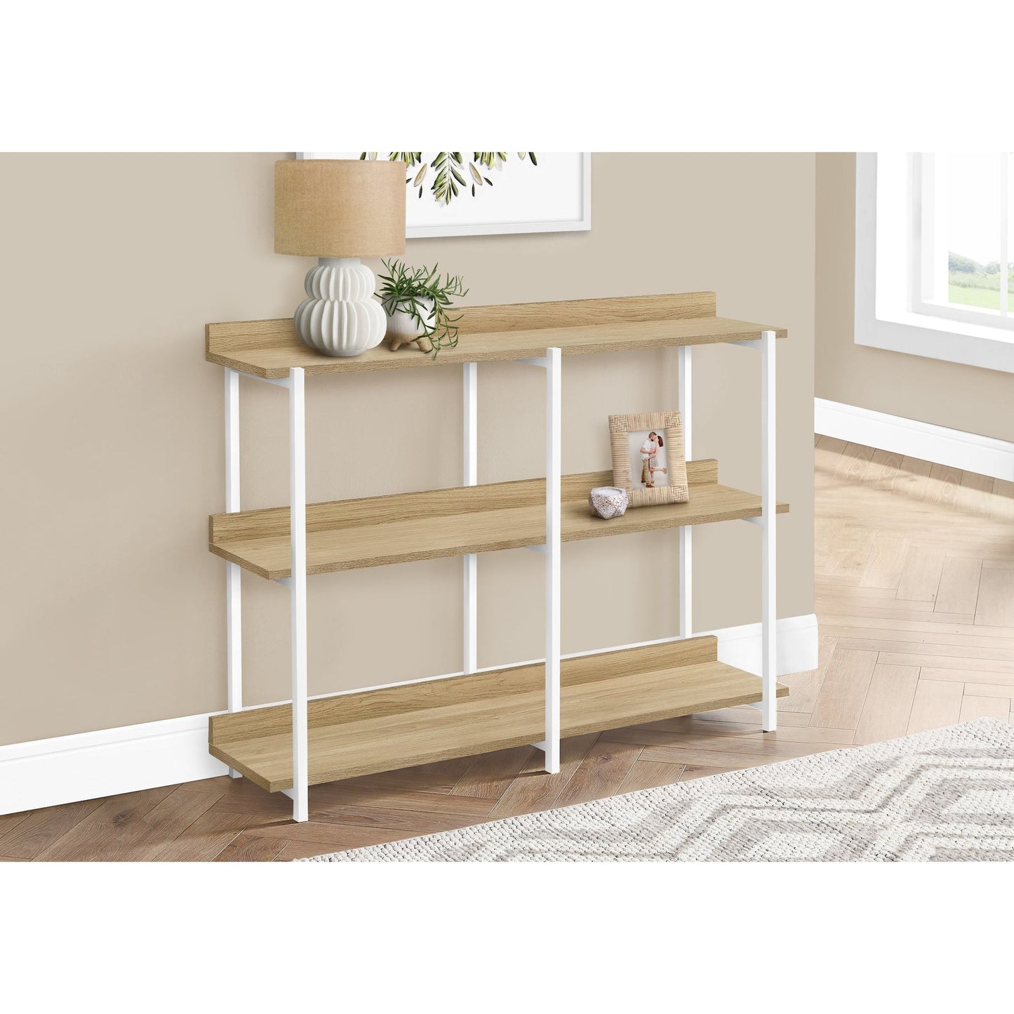 Accent Table - 48"L / Natural / White Metal Hall Console