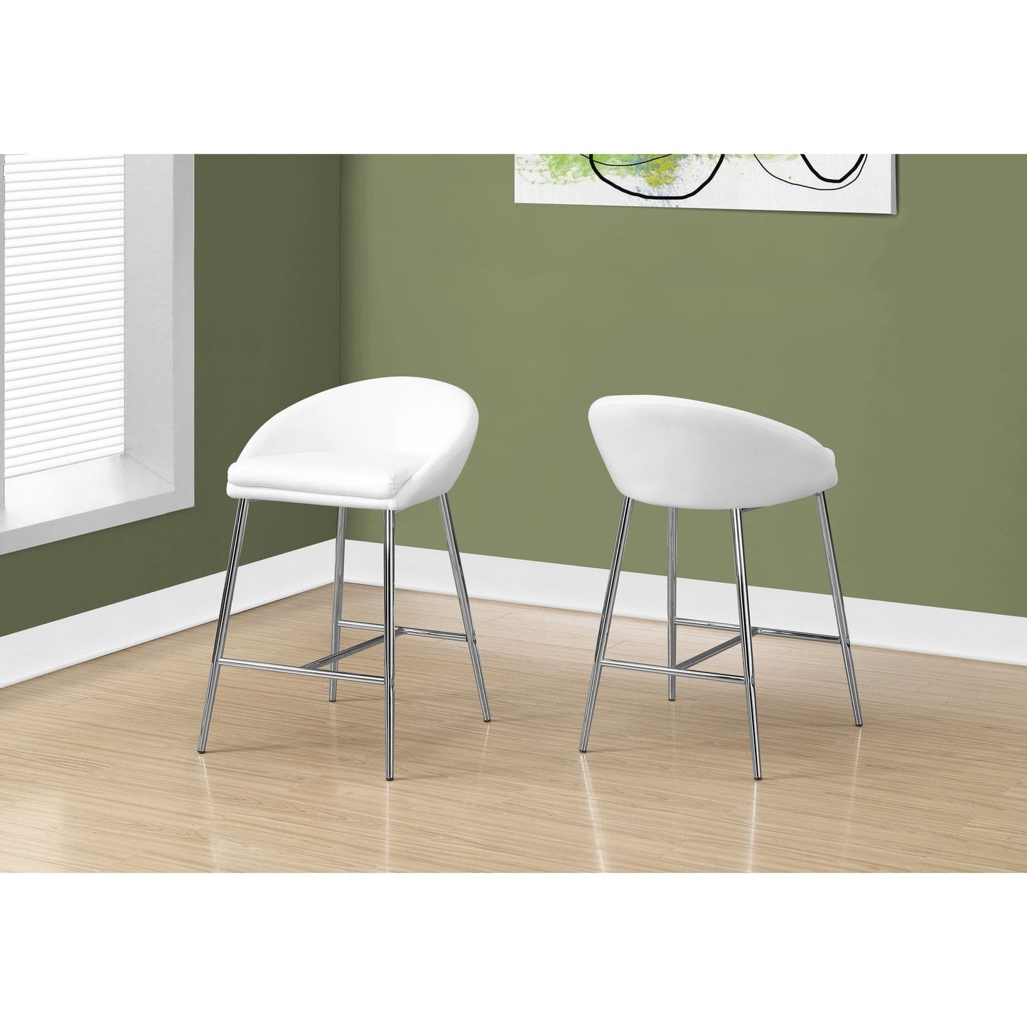 Barstool - 2Pcs / White / Chrome Base / Counter Height