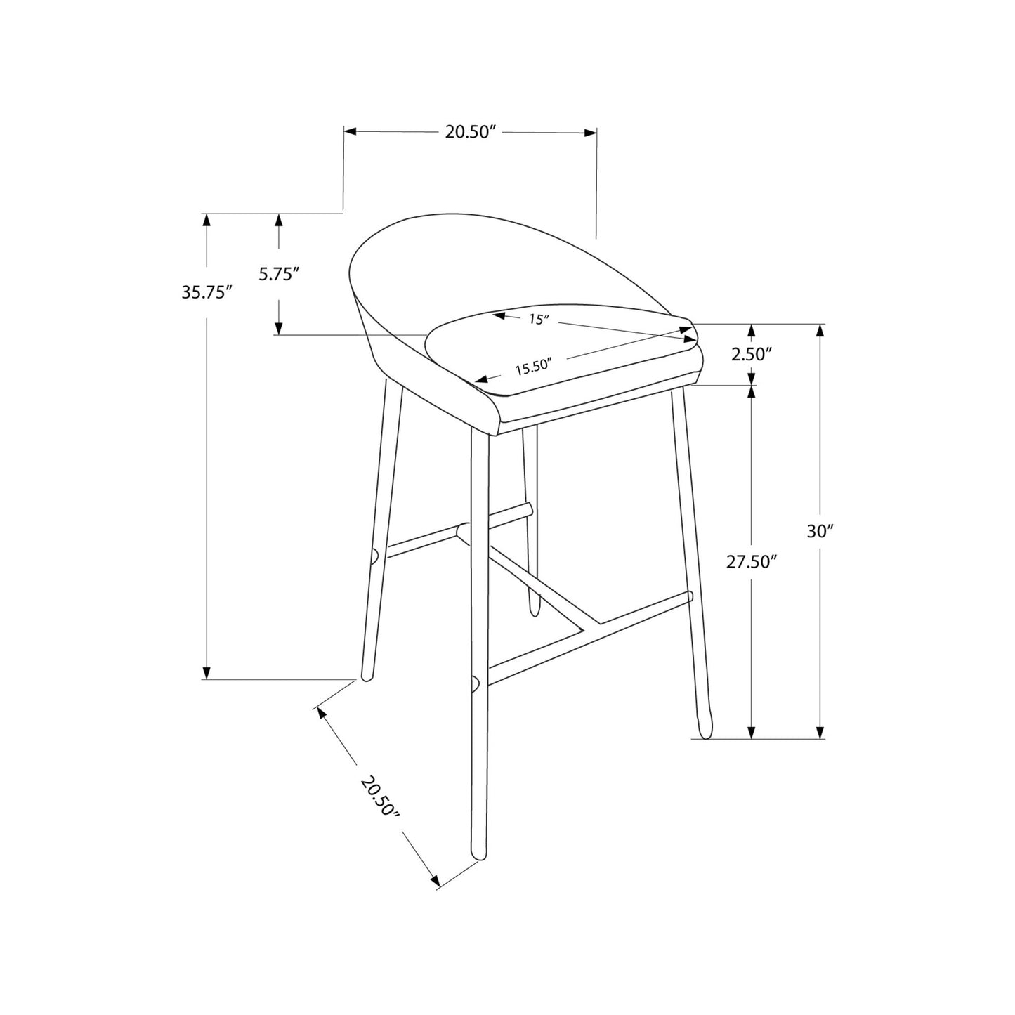 Barstool - 2Pcs / White / Chrome Base / Bar Height