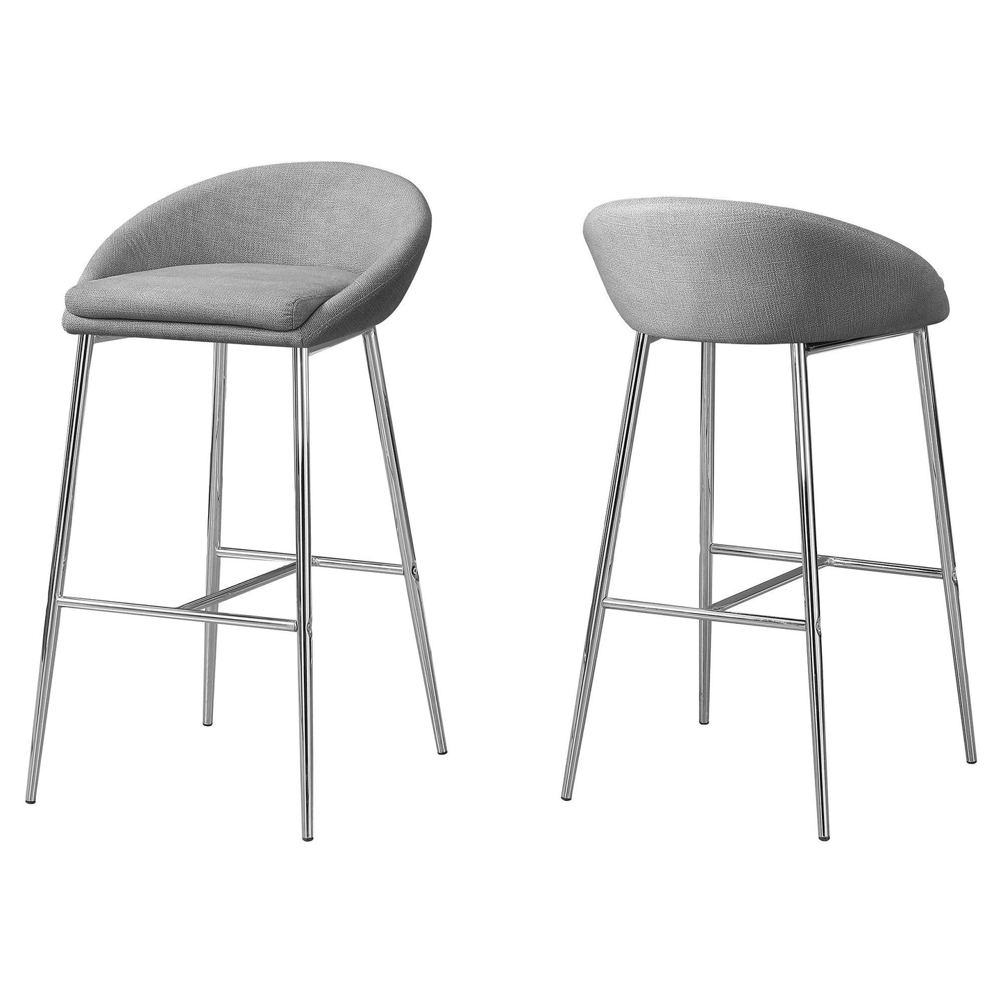 Barstool - 2Pcs / Grey Fabric / Chrome Base / Bar Height