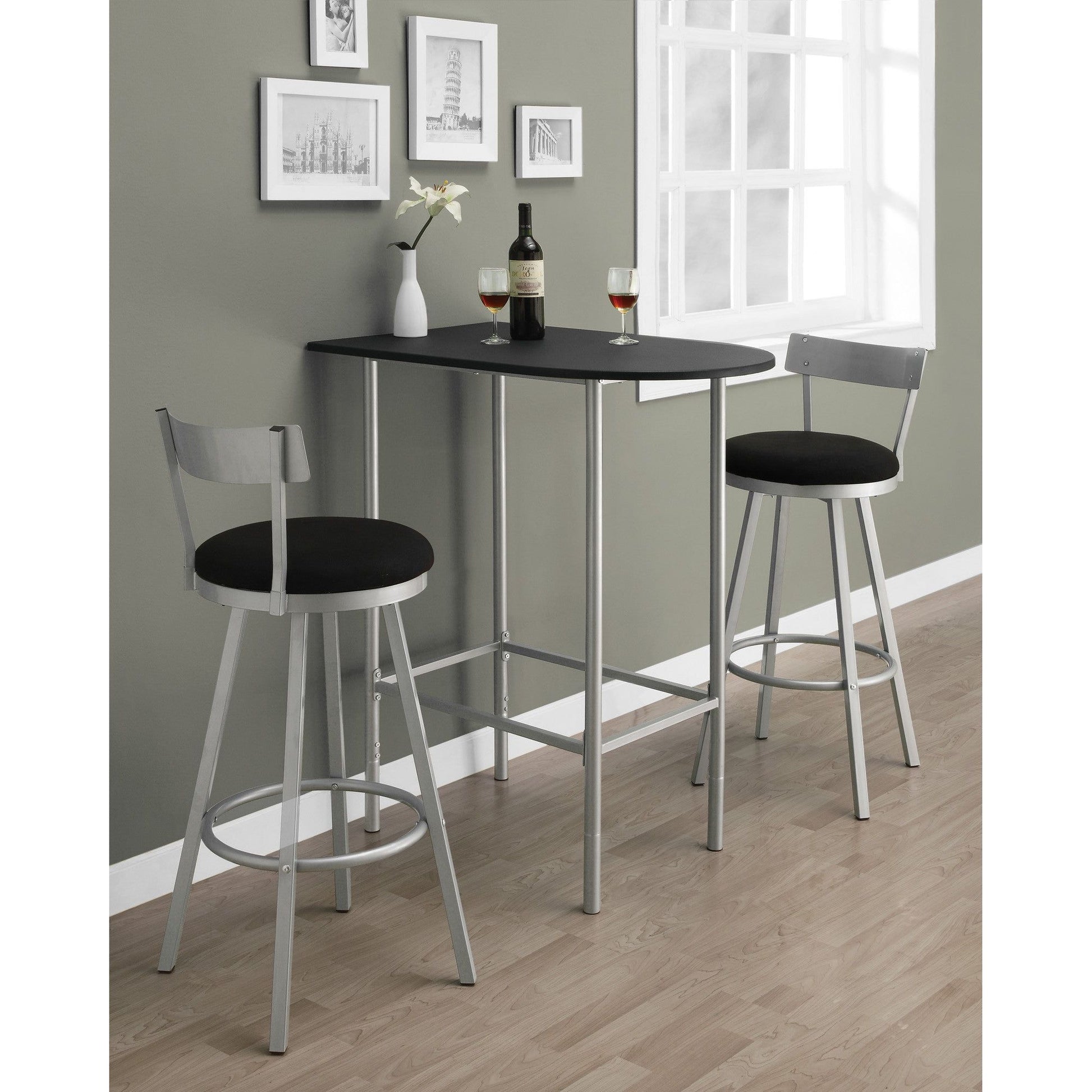 Candace & Basil Dining Table - 24"X 36" / Black / Silver Metal Spacesaver