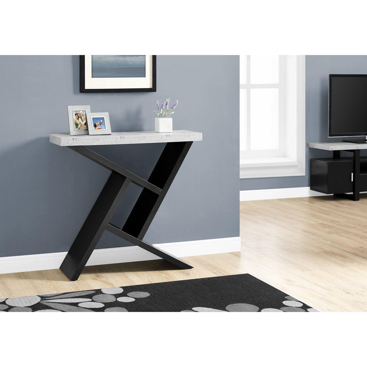 Accent Table - 36"L / Black / Cement-Look Hall Console