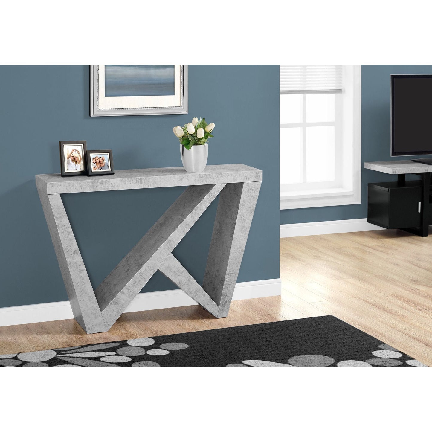 Candace & Basil Accent Table - 48"L / Cement-Look Hall Console