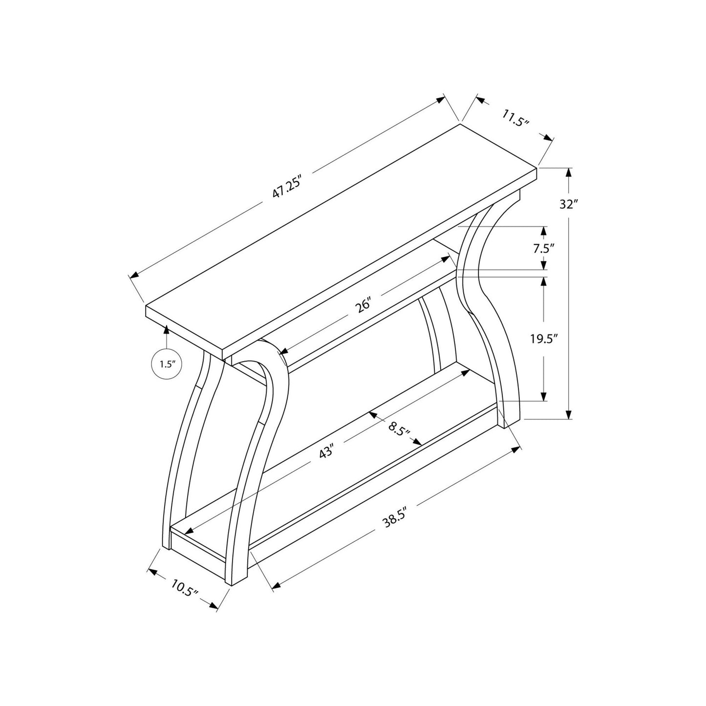 Console Table - 47"L / Dark Taupe Hall Console