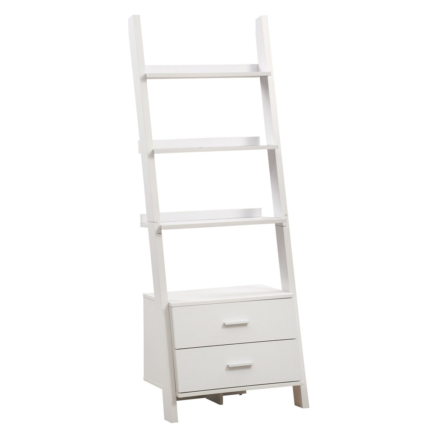 Bookcase - 69"H / White Ladder With 2 Storage Drawers