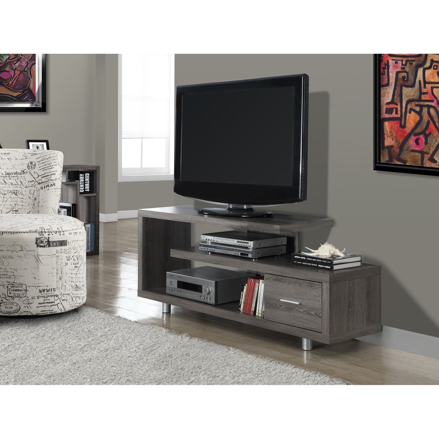 Candace & Basil TV Stand - 60"L / Dark Taupe With 1 Drawer