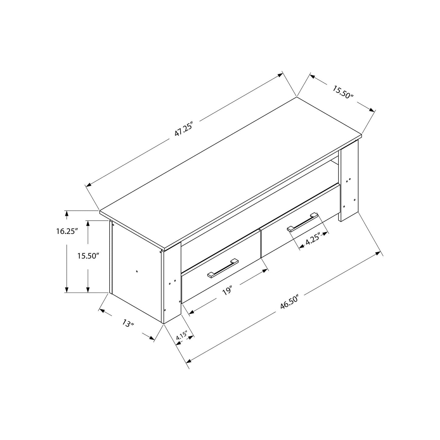 Tv Stand - 48"L / Grey With 2 Storage Drawers