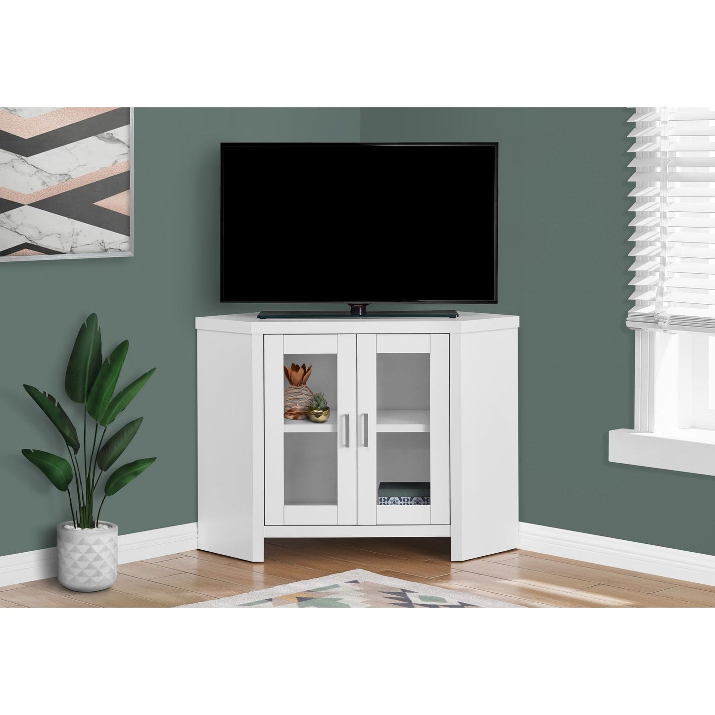 Tv Stand - 42"L / White Corner With Glass Doors