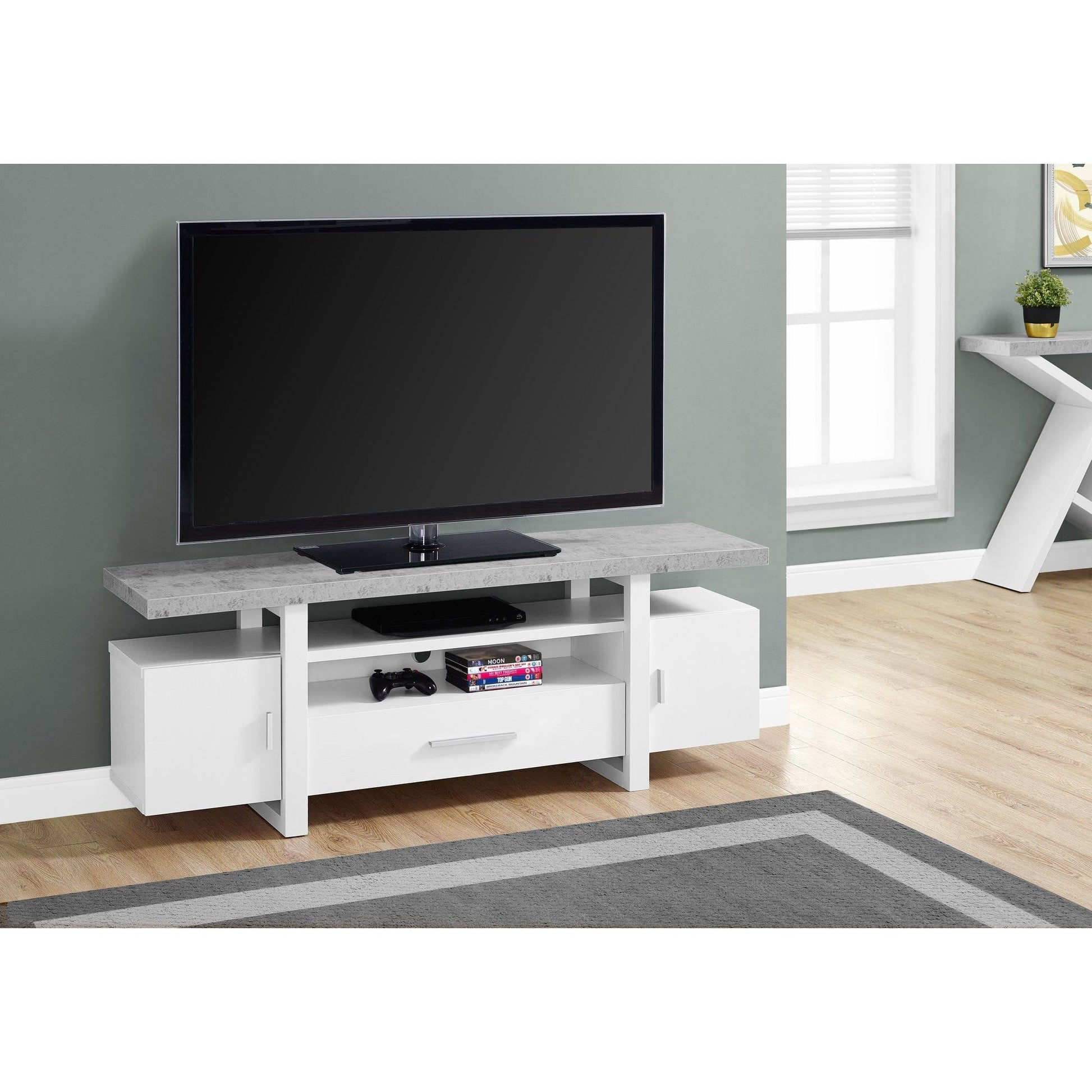 Candace & Basil TV Stand - 60"L / White / Cement-Look Top