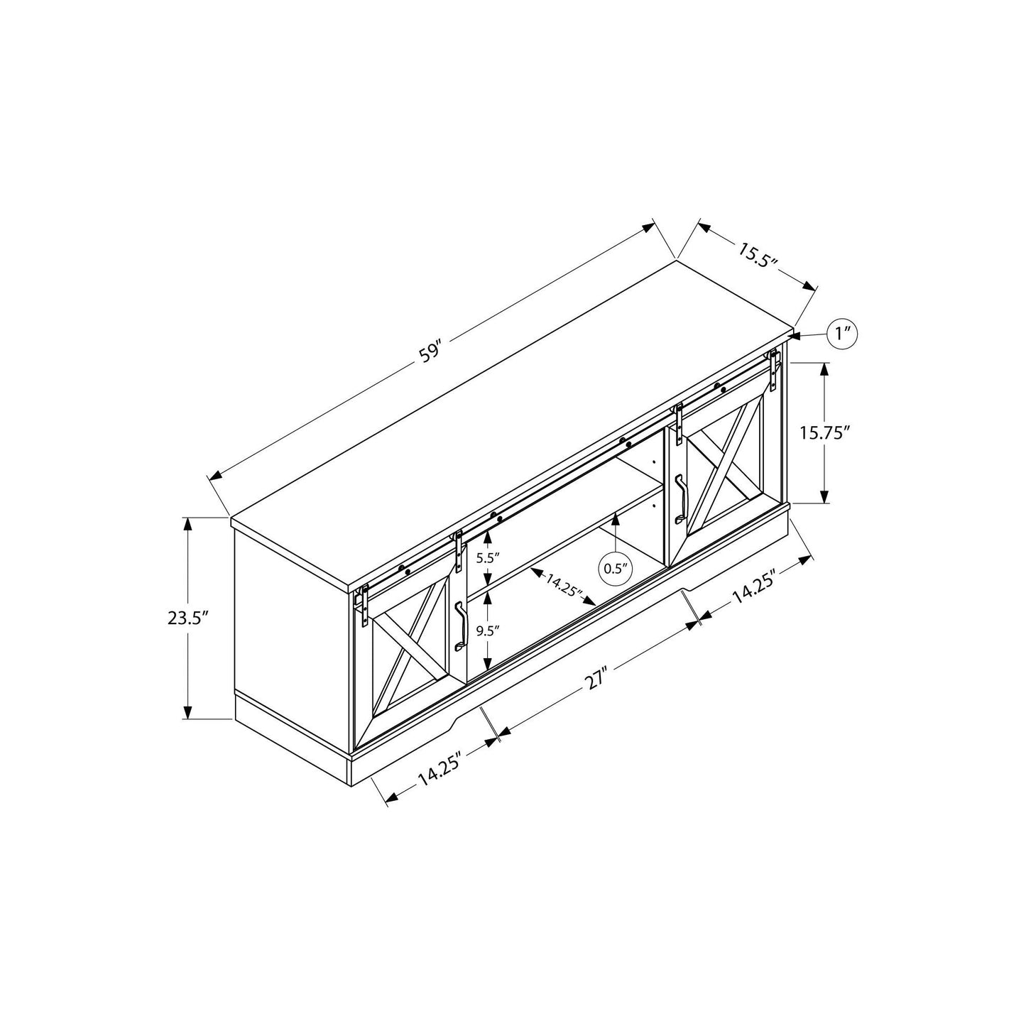 Tv Stand - 60"L / Espresso With 2 Sliding Doors