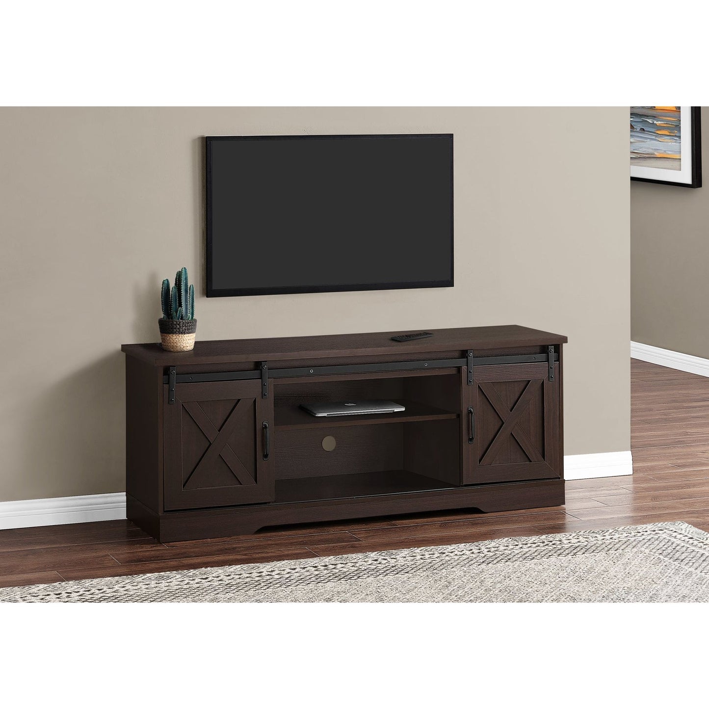 Tv Stand - 60"L / Espresso With 2 Sliding Doors