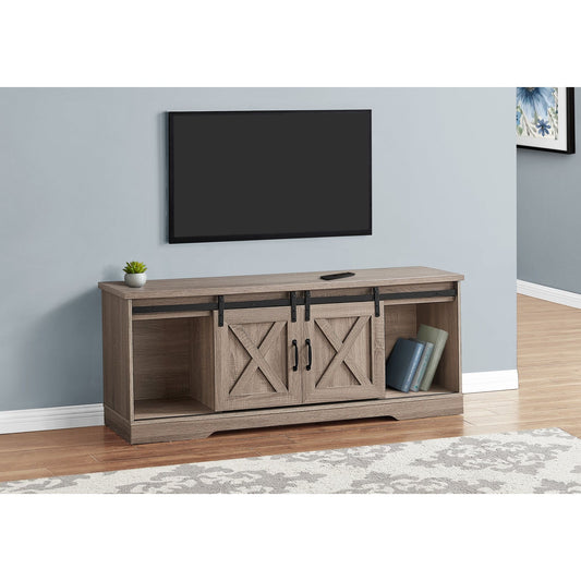 Tv Stand - 60"L / Dark Taupe With 2 Sliding Doors