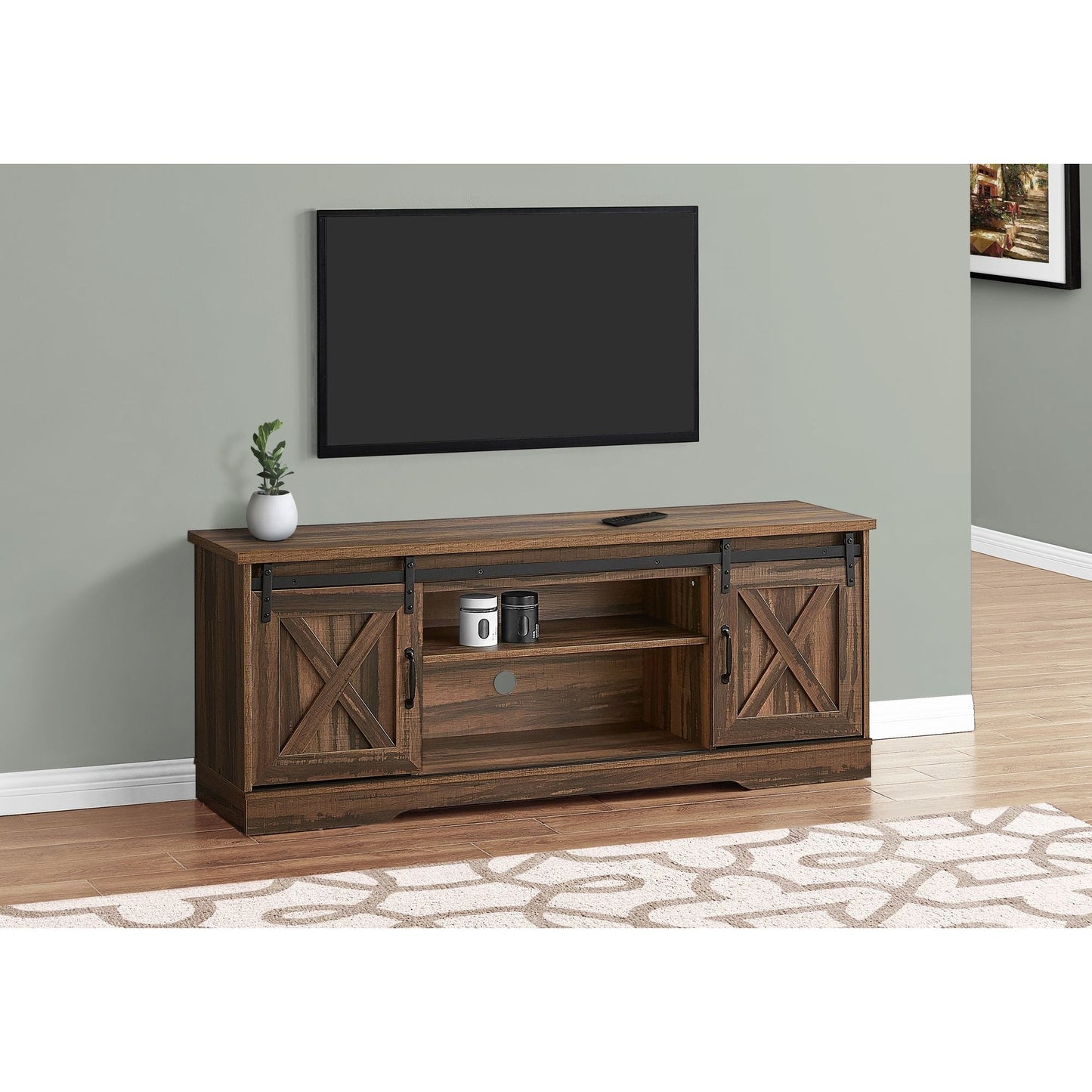 Tv Stand - 60"L / Brown Reclaimed-Look / 2 Sliding Doors