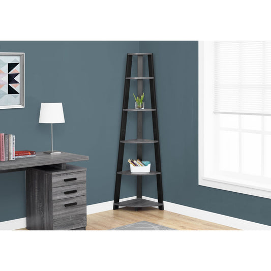 Candace & Basil Bookcase - 72"H / Grey-Black Corner Accent Etagere