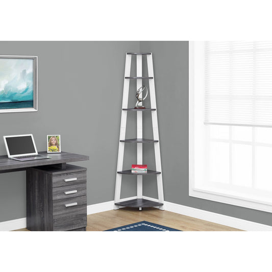 Candace & Basil Bookcase - 72"H / Grey-White Corner Accent Etagere