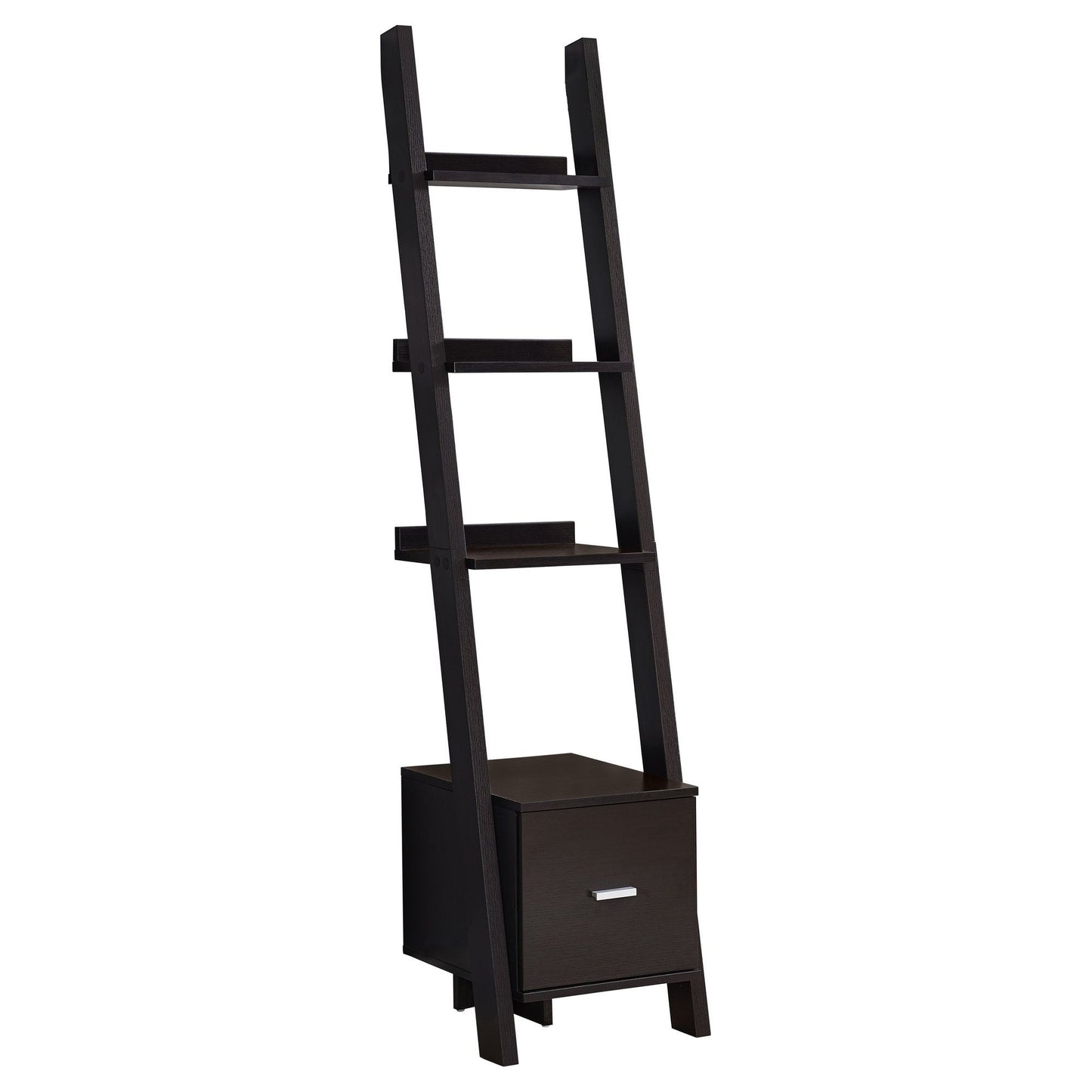 Bookcase - 69"H / Cappuccino Ladder W/ Storage Drawer