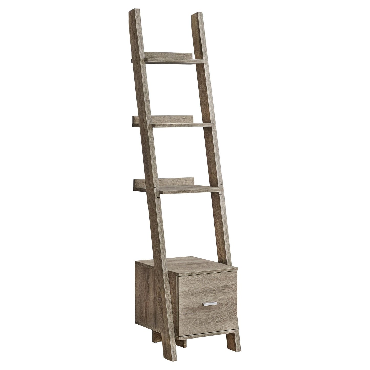 Bookcase - 69"H / Dark Taupe Ladder W/ Storage Drawer