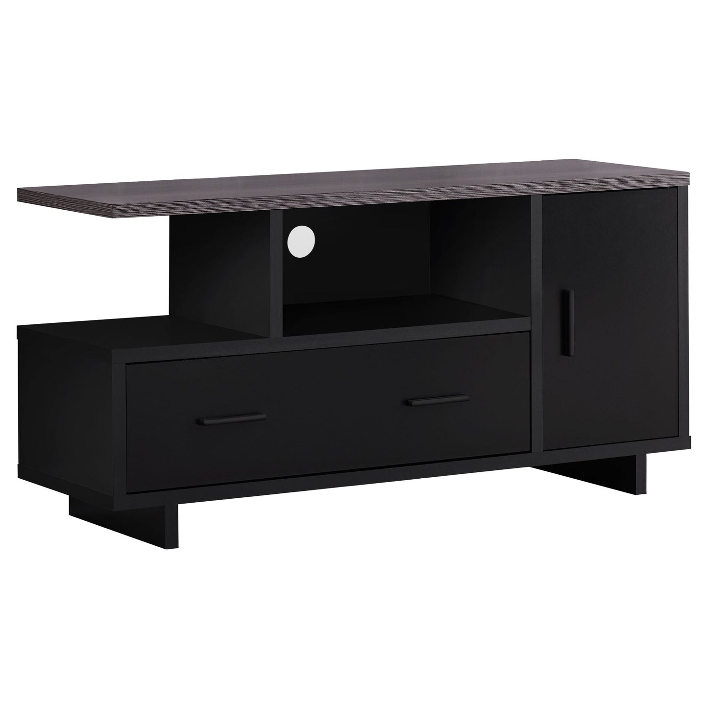 Tv Stand - 48"L / Black / Grey Top With Storage