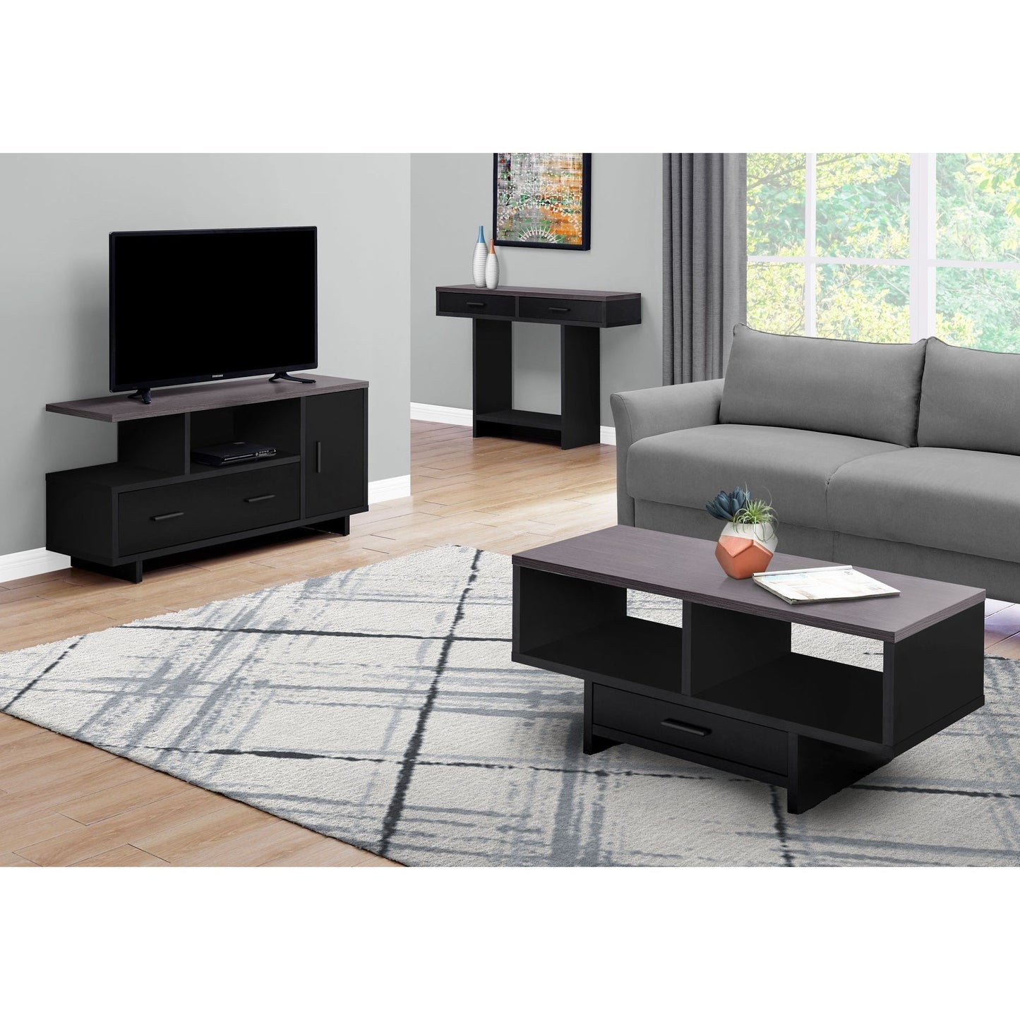 Tv Stand - 48"L / Black / Grey Top With Storage