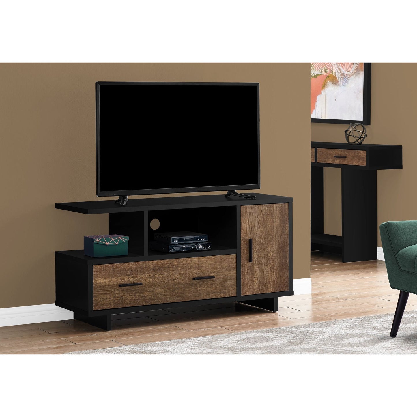 Tv Stand - 48"L / Black / Brown Reclaimed Wood-Look