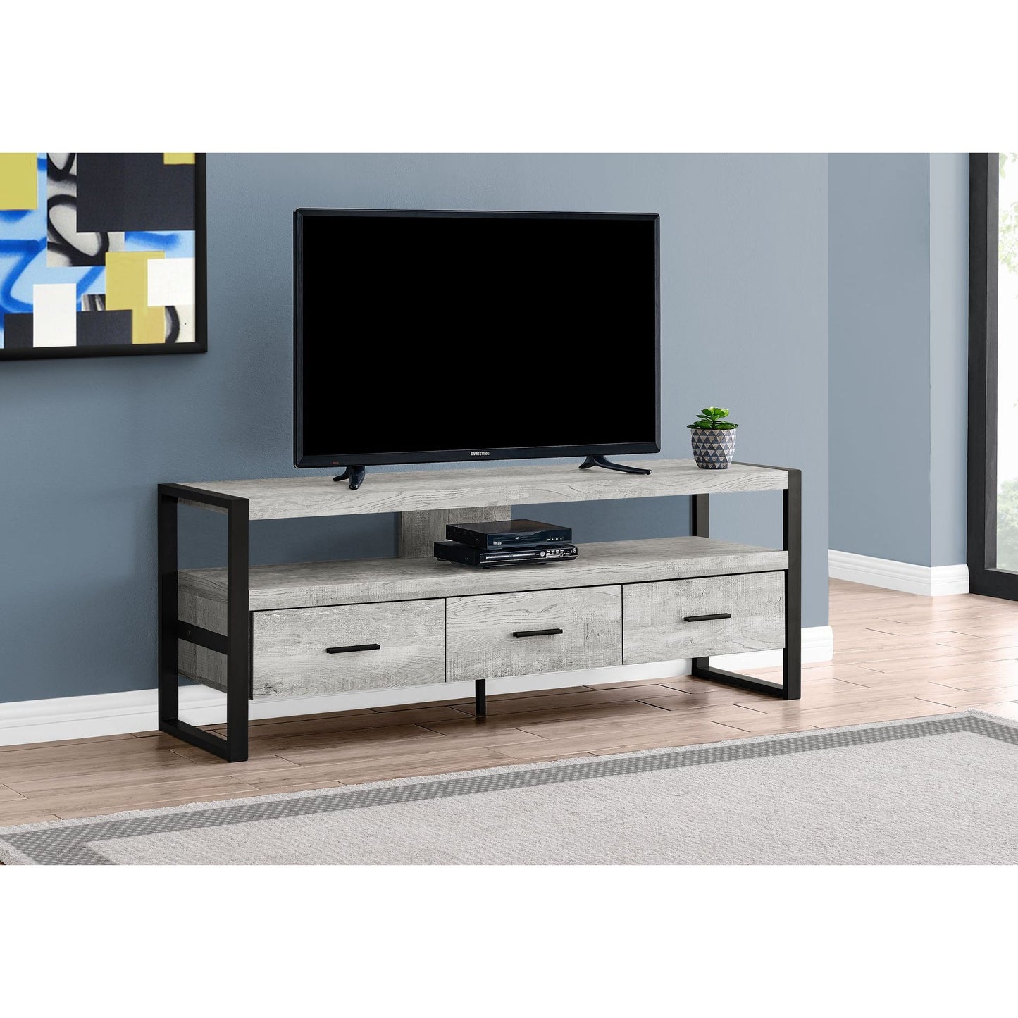 Tv Stand - 60"L / Grey Reclaimed Wood-Look / 3 Drawers