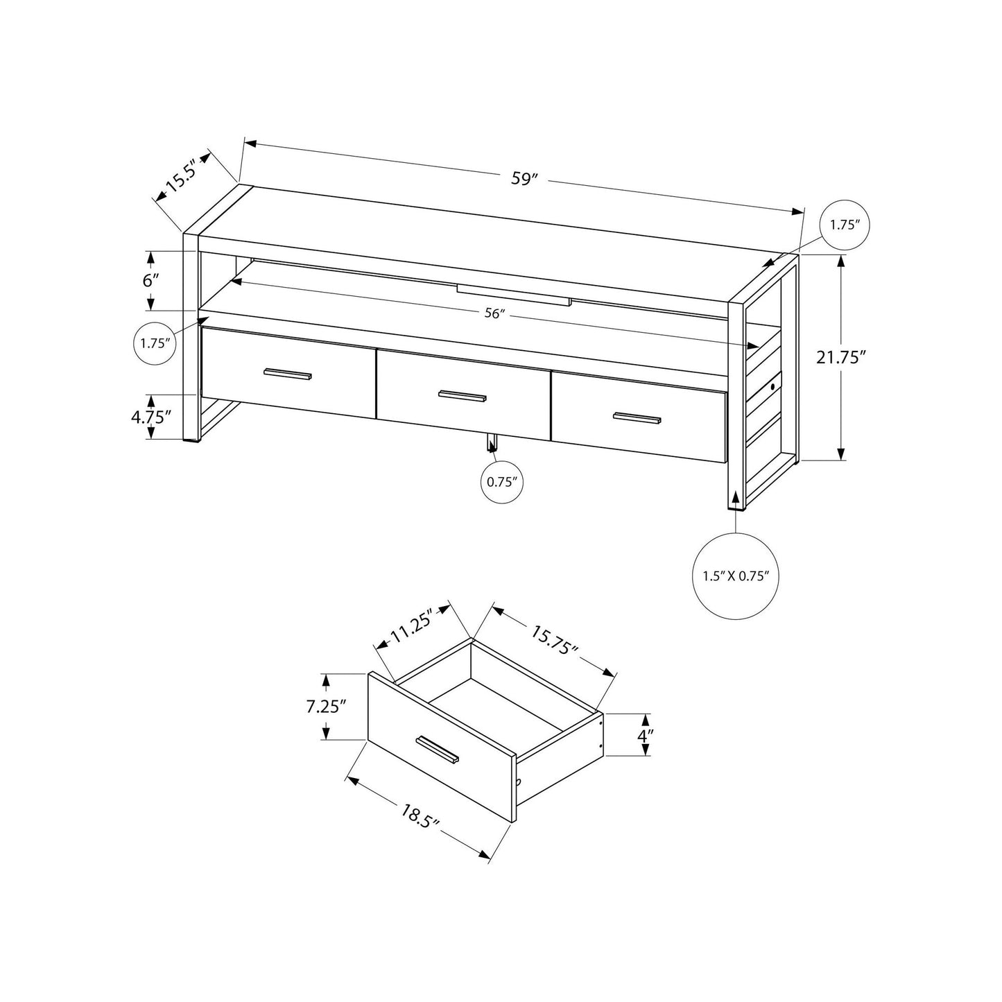 Tv Stand - 60"L / Grey Reclaimed Wood-Look / 3 Drawers