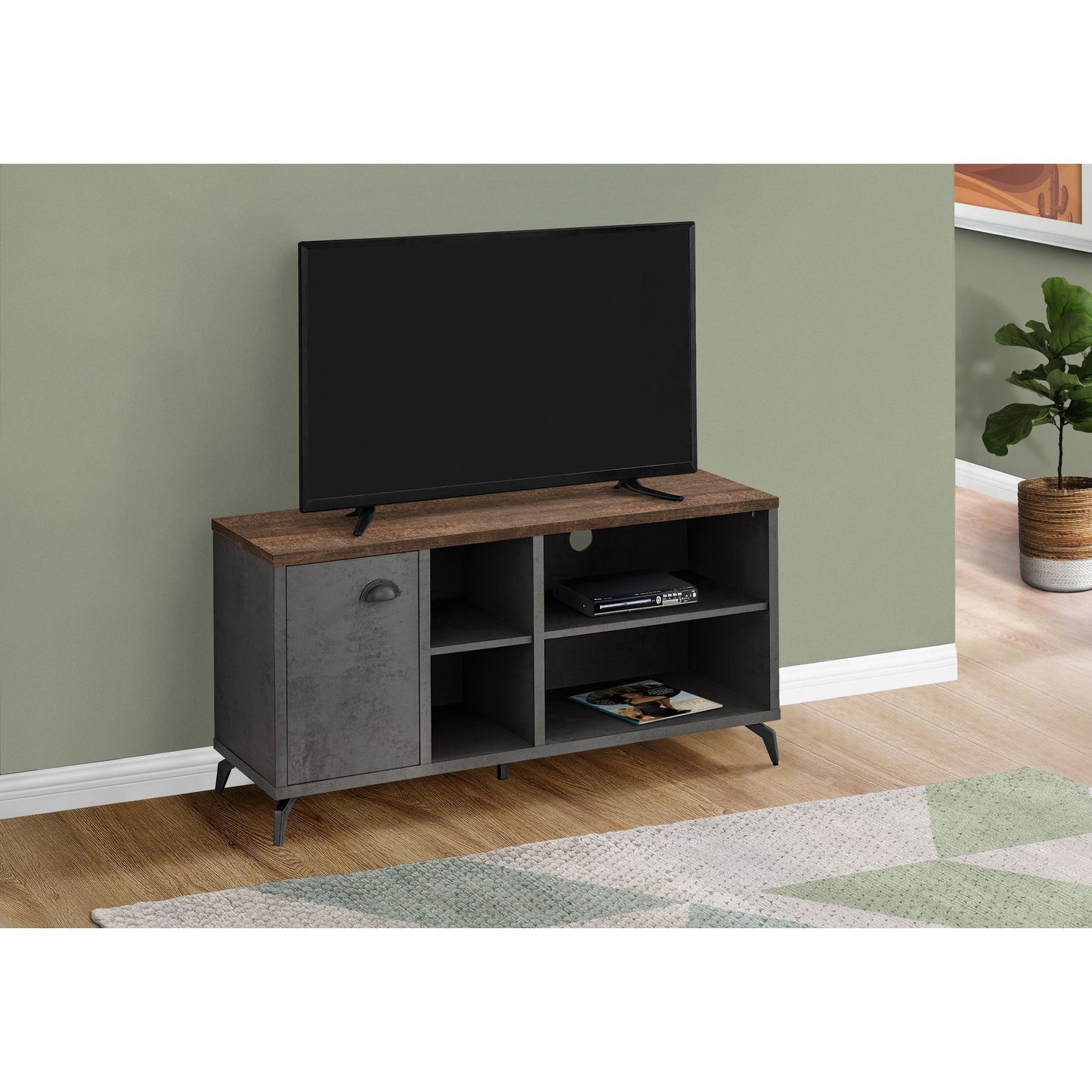 Tv Stand - 48"L / Grey Concrete / Medium Brown Reclaimed