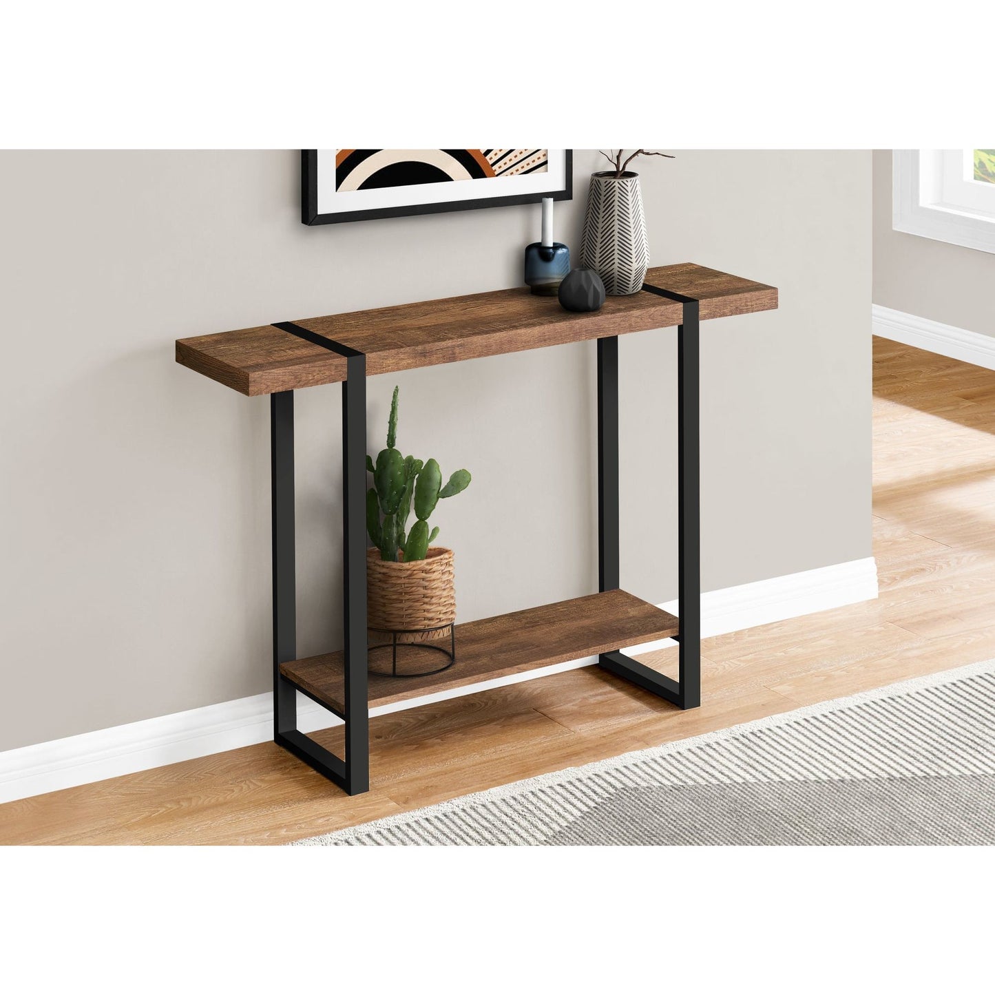 Accent Table - 48"L / Brown Reclaimed Wood-Look / Black