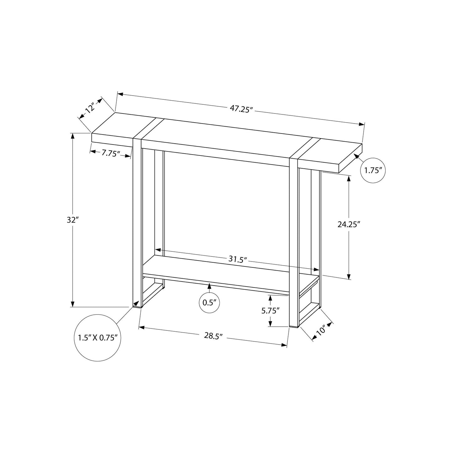 Accent Table - 48"L / Brown Reclaimed Wood-Look / Black