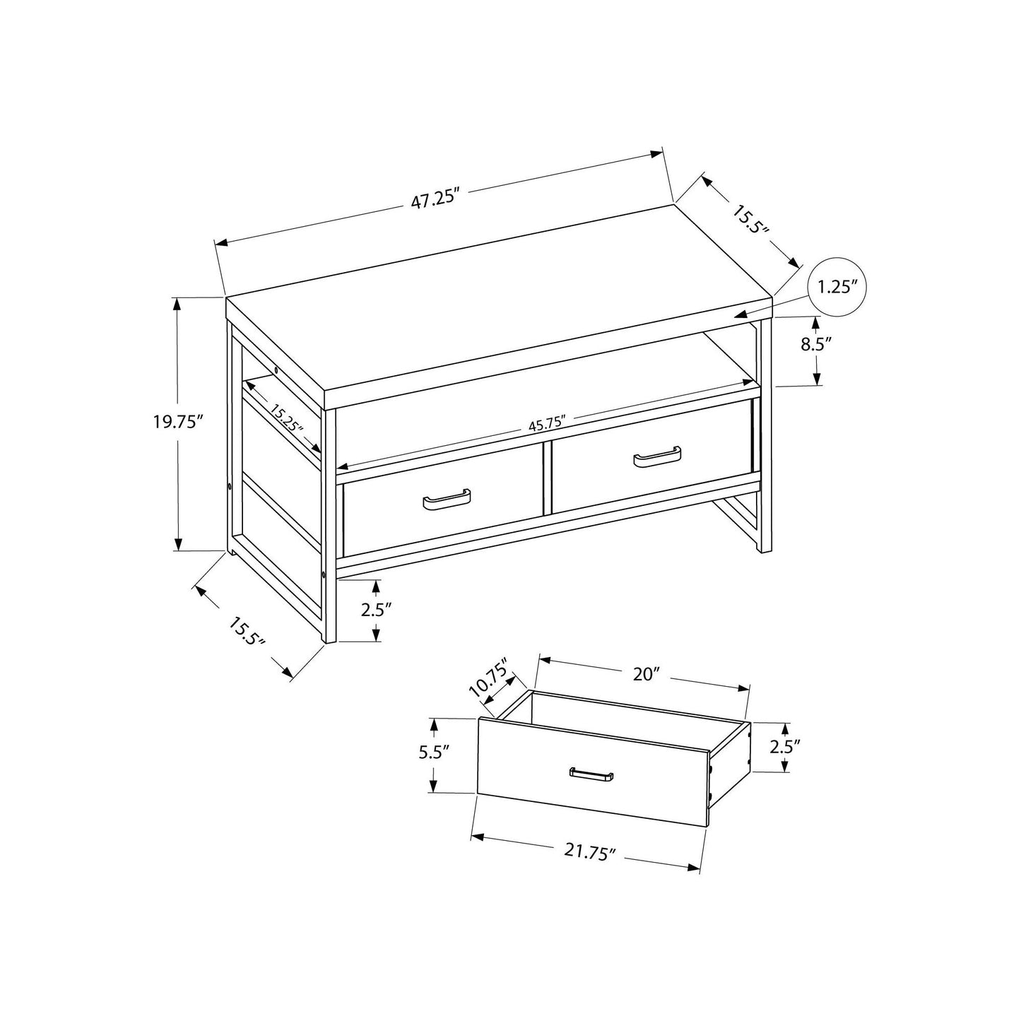 Tv Stand - 48"L / Black / Black Metal