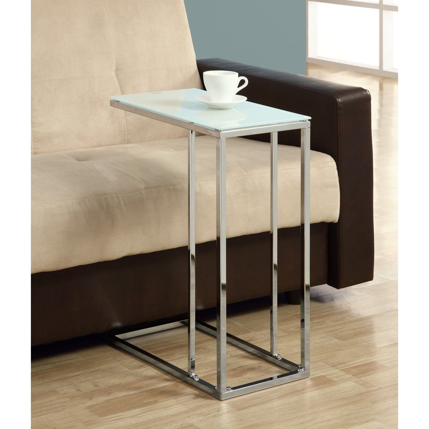 Candace & Basil Snack Table - Chrome Metal With Frosted Tempered Glass