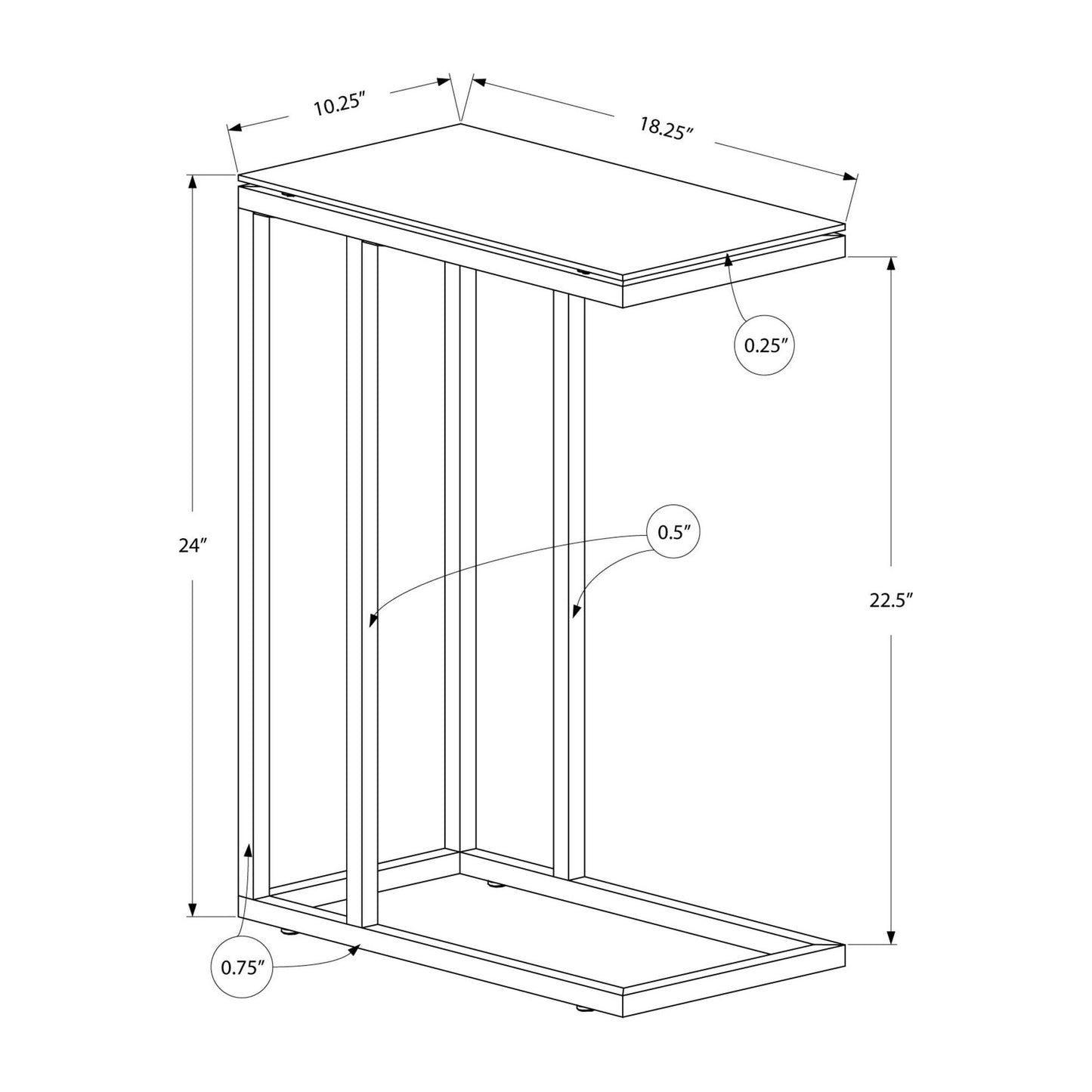 Snack Table - Chrome Metal With Frosted Tempered Glass