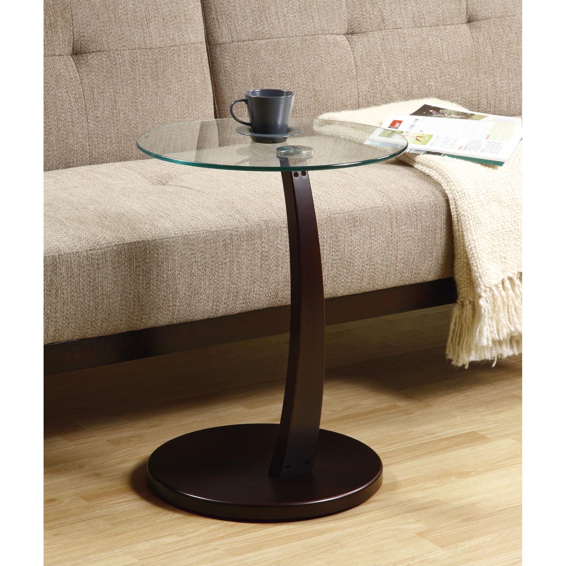 Candace & Basil Snack Table - Cappuccino Bentwood With Tempered Glass