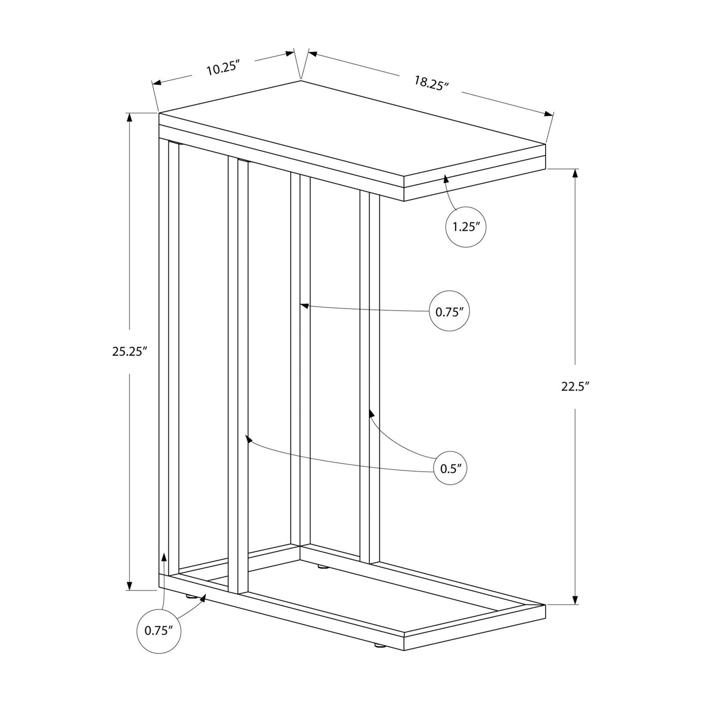 Snack Table - Glossy White With Chrome Metal