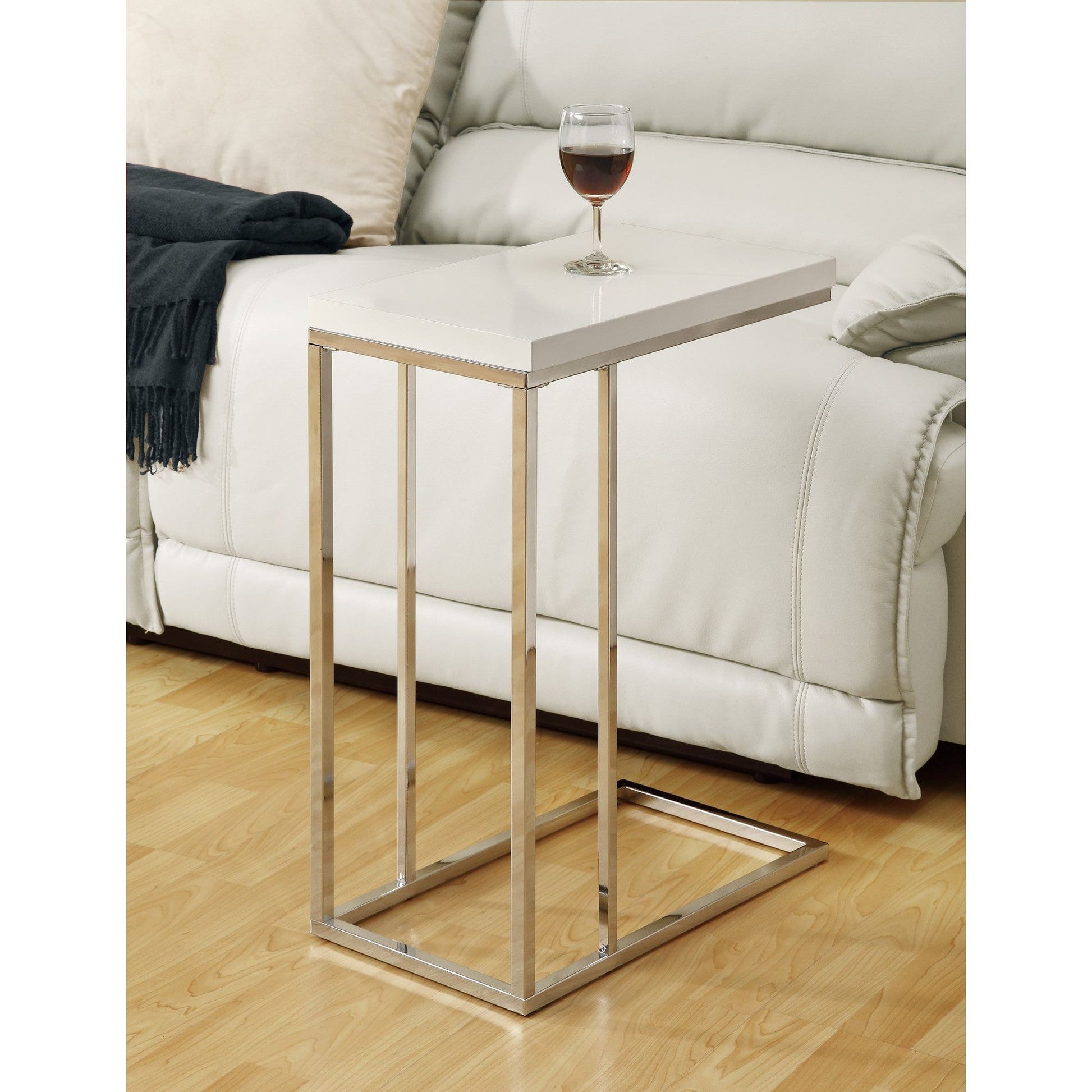 Candace & Basil Snack Table - Glossy White With Chrome Metal