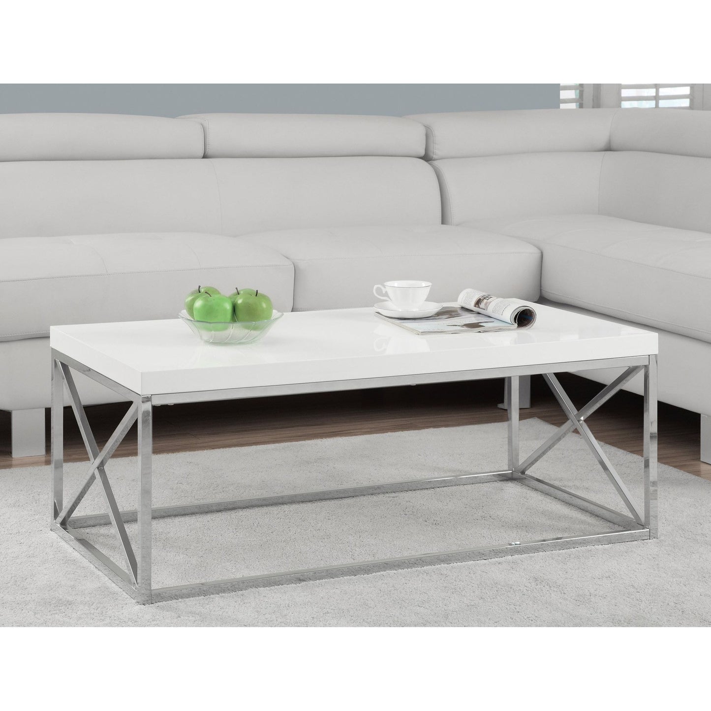 Candace & Basil Coffee Table - Glossy White With Chrome Metal