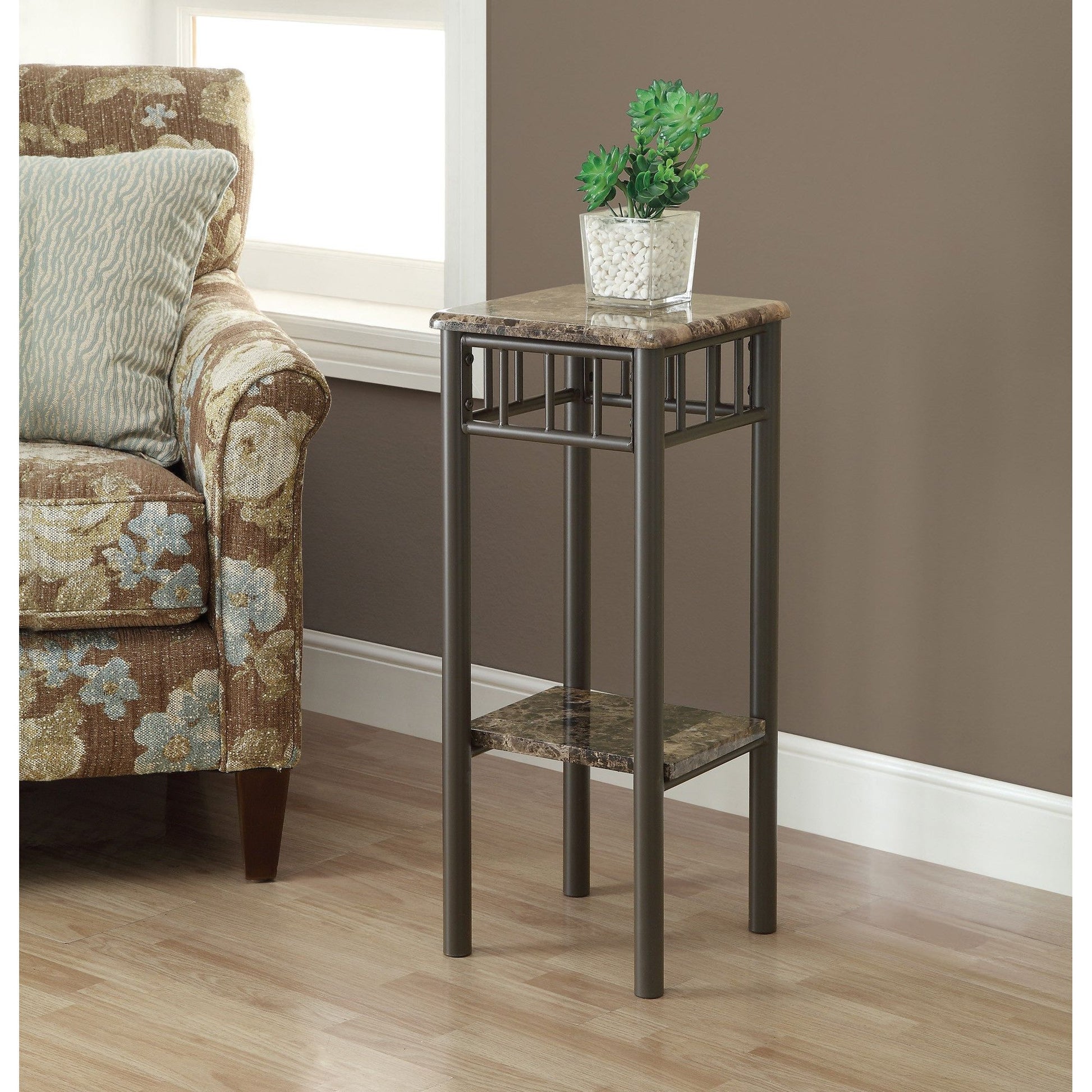 Candace & Basil Plant Table - Cappuccino Marble / Bronze Metal