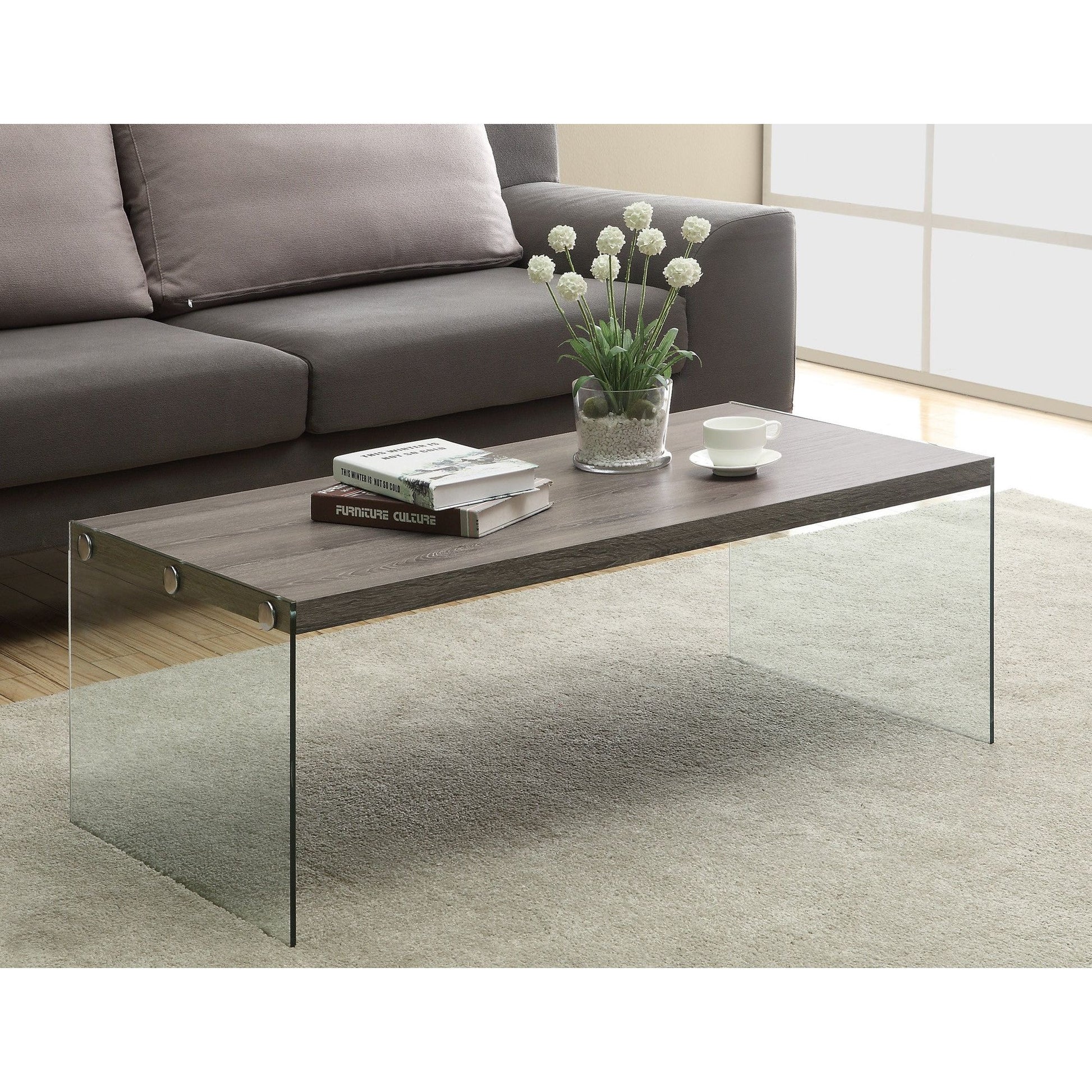 Candace & Basil Coffee Table - Dark Taupe With Tempered Glass